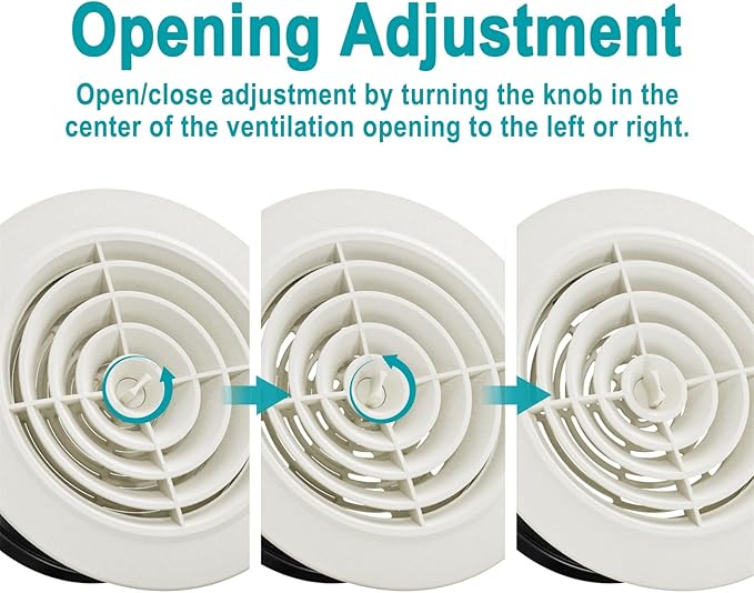 HG POWER 6 Inch Soffit Vent，Round Air Vent Cover with Louver, ABS Adjustable Ceiling Vent Covers for Living Room, Bathroom, Kitchen, Greenhouse, Ventilation System, White - Opening Size 5.75"