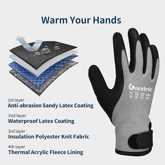 100% Waterproof Winter Work Gloves for Men Women, Freezer Gloves with Grip for Shoveling Snow