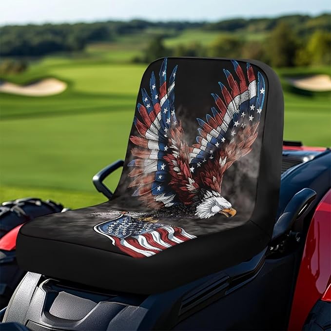 Eagle and Flag Riding Lawn Mower Seat Cover for Tractor Accessories, Lawnmower Parts Compatible with Cub Cadet, Lawn Tractor Seat Cover,Mower Seat Cushion