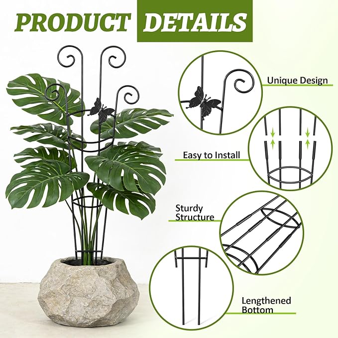 Plant Trellis 2 Pack Plant Trellis Indoor 29.96 in Expandable Metal Garden Trellis for Climbing Plants Sturdy Houseplant Support for Potted Plants with Ties Support for Ivy Pothos Hoya