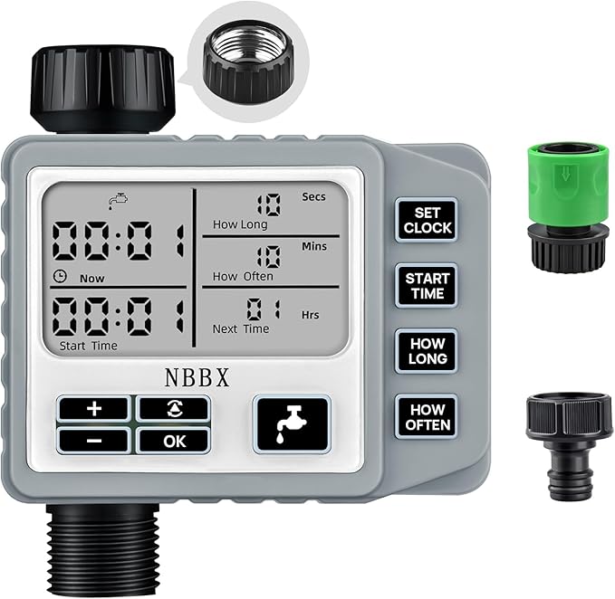 NBBX Sprinkler Timer for Garden Hose, Outdoor Watering System with Rain Delay, Manual & Automatic Mode