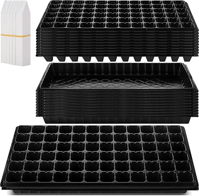 Yinder 20 Pcs Seed Starter Trays Tray Kits with Dome 72 Cells Plug Trays and 1020 Tray No Holes with 100 Pcs Tags Seed Starter Kit for Nursery Germination Plant Propagation Gardening Greenhouse