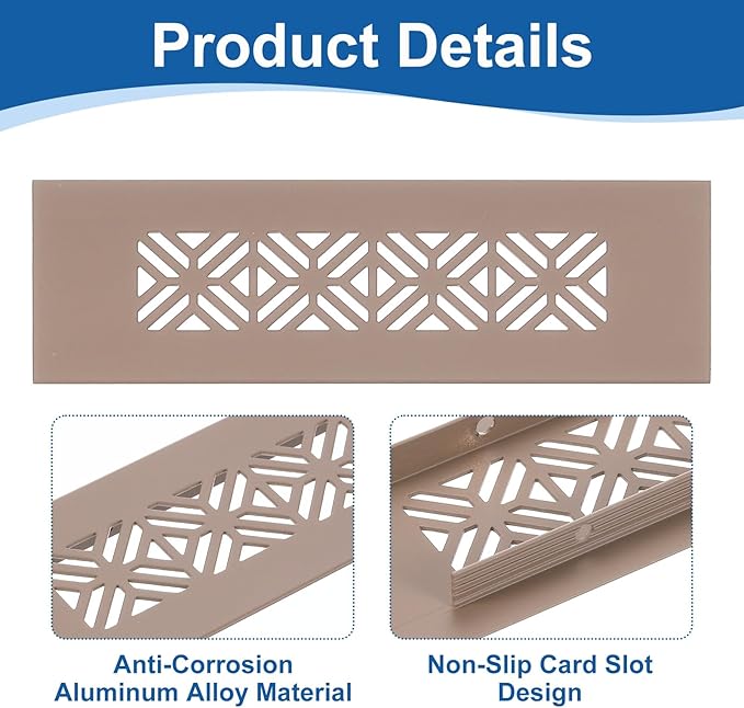 uxcell 2Pcs Aluminum Alloy Air Vents, 150 x 50mm / 5.9 x 2" Rectangle Louvered Ventilation Grille Cover with Mounting Screws for Door Cabinet Wardrobe, Brown