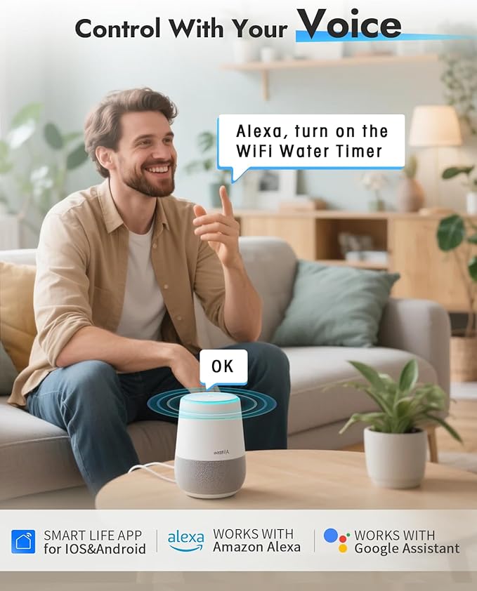 Insoma WiFi Sprinkler Timer, Water Timer for Garden, Smart Hose Timers with Hub Support 2.4GHz WiFi & Bluetooth, Rain Delay & Manual Watering, App/Voice Control Work with Alexa & Google Assistant