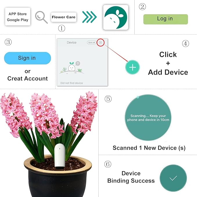 Soil Moisture Meter 4 in 1,Plant Water Monitor,Automatically detect Moisture/Temperature/Light/Fertility,Can Connect to Mobile Phone via Bluetooth,Hygrometer Sensor for Indoor Plants (2pc)