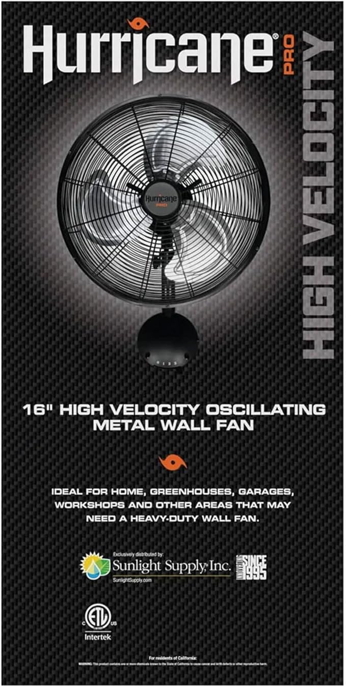 Hurricane 16 Inch Pro High Velocity Corded Electric Classic Oscillating Wall Mount Fan with 3 Speed Settings for Air Circulation, Black (2 Pack)