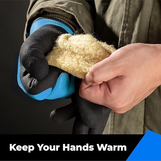 toolant 100% Waterproof Gloves for Men and Women, Winter Work Gloves for Cold Weather, Touchsreen, Thermal Gloves for Freezer Work, Fishing and Gardening, With Grip, Blue, X-Large