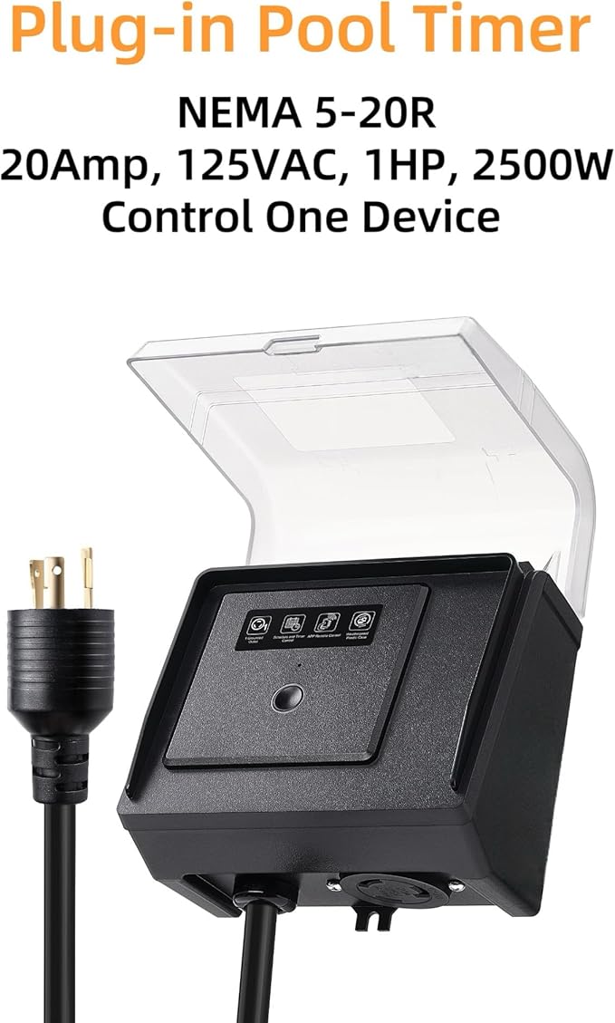 WiFi Pool Pump Timer Outlet, 20A 125V 1HP,Twist-Lock NEMA L5-20R Plug-in Timer, Outdoor& Indoor use,with Weatherproof Cover, for Pool Pump, Water Heater, Pool Filter, Landscape Lights