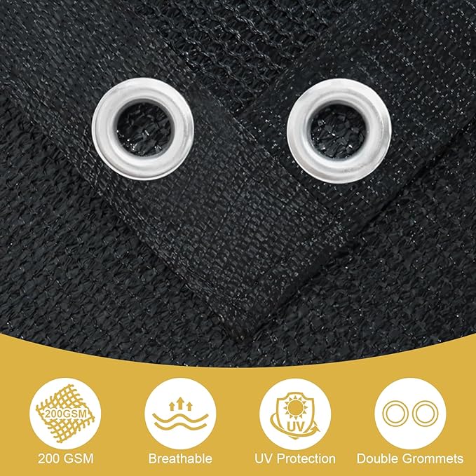 Shade&Beyond Customized Size 90% Sun Shade Cloth with Grommets, 10' X 20' Pergola Shade Cover Canopy, Mesh Tarp Sun Screens for Patio, Outdoor, Garden, Backyard, Black, GN07