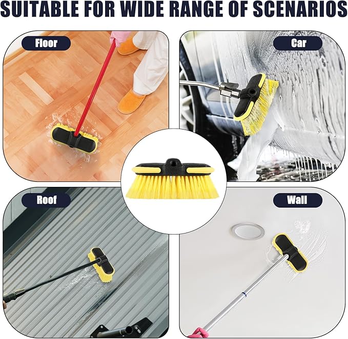 Car Wash Brush Head, 8'' Scrub Brush Attachment for Long Handle Extension Pole,Outdoor Broom and Scrubbing Brush for Cleaning Window, Wall, House Floor, Deck, Patio, Car