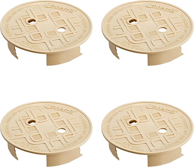 Underhill Sprinkler Valve Round Box Lid, VersaLid 10 Inch Universal Cover for Automatic Irrigation System, Tan, VL-10T-4, 4 Pack