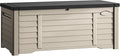 YITAHOME 150 Gallon Large Outdoor Storage Deck Box, Waterproof Cushion Storage Bench with Lockable Lid for Patio, Pool Supplies, Garden Tools, Resin, Black & Brown