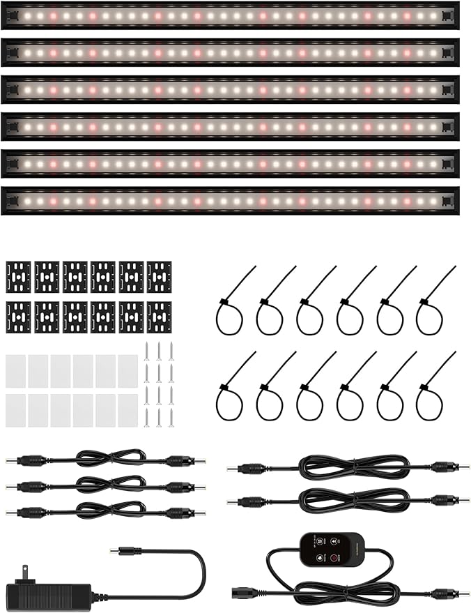 T5 Smart Grow Light for Indoor Plants,3500K Full Spectrum LED Plant Light Strips with 3/9/12H Auto Timer,Stepless Dimming,Modular Design，Plug and Play (Black, 6 Pack)