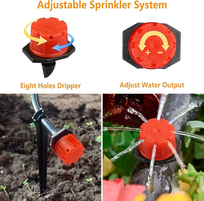 Drip Irrigation Fittings Kit for 1/4" Tubing, 220 Pcs Drip Line Connectors for Drip Systems - Valves, Nozzles, Micro Drips, Single barbs, 4 Way Cross, Tees, Couplings, End Plugs, Elbows, Hose Stakes