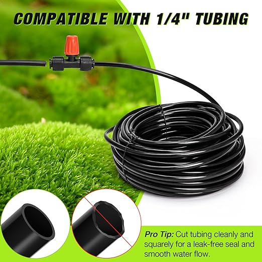 Bonviee 1/4 Inch Push-to-Connect Tee with Misting Nozzles, 24 Pack – Cooling Mist Sprinklers for Patio, Garden, Greenhouse