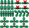 28 Pcs 1/2 Inch Drip Irrigation Fittings Kits,Drip Hose Connector for 1/2" Irrigation Tubing(1/2" ID x0.6-0.63"OD) with 6 Tees,6 Couplings,4 Switch Valves,4 End Cap, 4 Elbows,4 Faucet Adapter