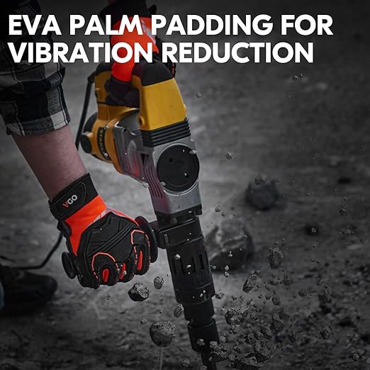 Vgo... 1-Pair Safety Work Gloves - Mechanics & Impact - Anti-Vibration & Rigger - Heavy Duty (M, Orange, SL8849IP)