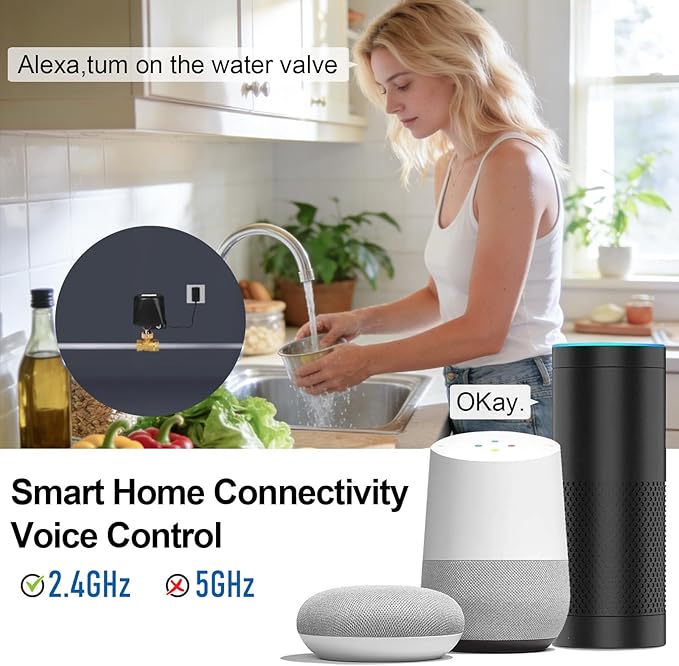 Owfeel WIFI & Bluetooth Smart Water Valve, DN20 Ball Brass Valve, WIFI Control Water Shutoff Valves Compatible With Alexa, Google and Application Program iOS/Android, Only 2.4GHZ WiFi(3/4")