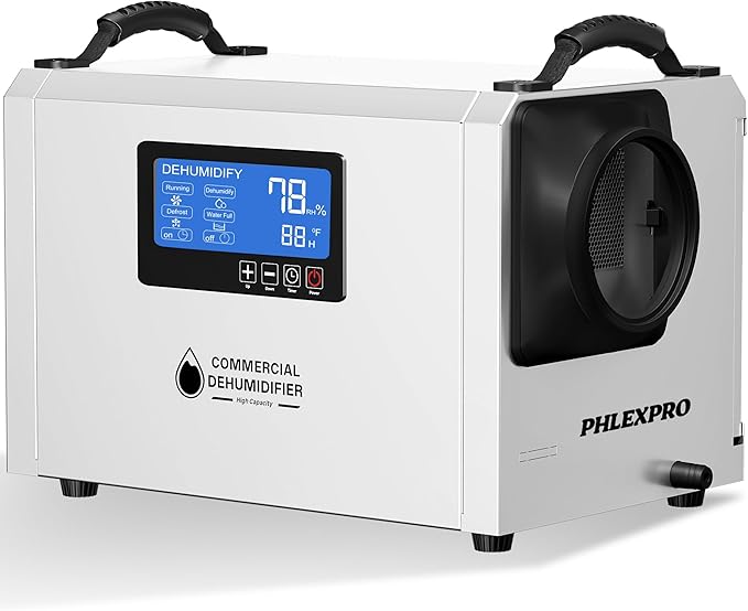 145 Pint Commercial Dehumidifier with Drain Hose for Crawl Spaces, Basements, Industry Water Damage Unit Restoration for up to 6000 Sq.Ft, Auto Defrost, Memory Starting(Gift Directional Wheels)