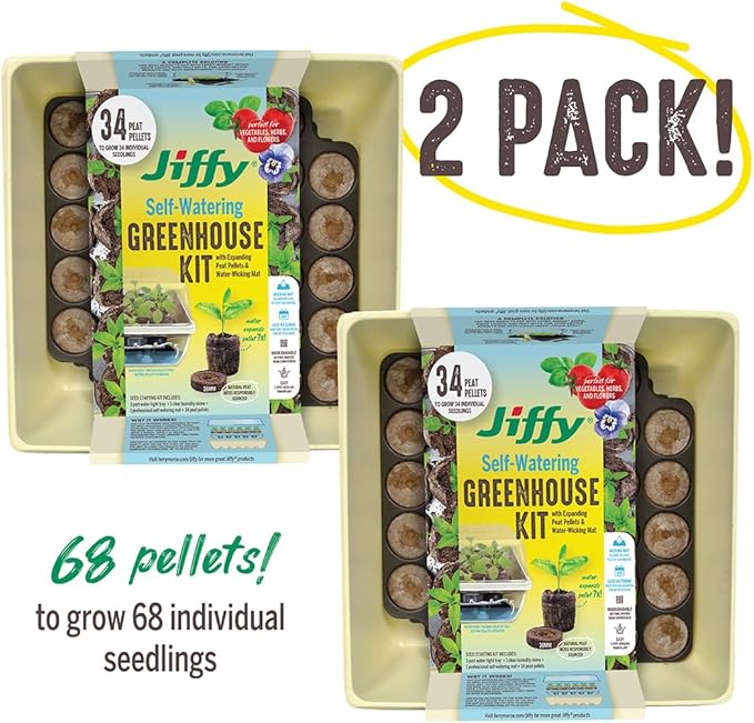Jiffy Seed Starter Tray Kit - Self-Watering, High Germination Rate, Seedling Tray - 2 Pack, Peat/Plastic