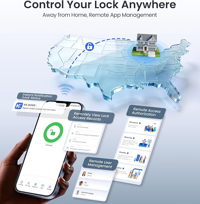 Veise VE027 Built-in Wi-Fi Smart Lock, Fingerprint Keyless Entry Front Door Lock, App Remote & Voice Control, No Hub Needed, Touchscreen Keypad Deadbolt, IP65 Waterproof, BHMA Grade 3, Satin Nickel