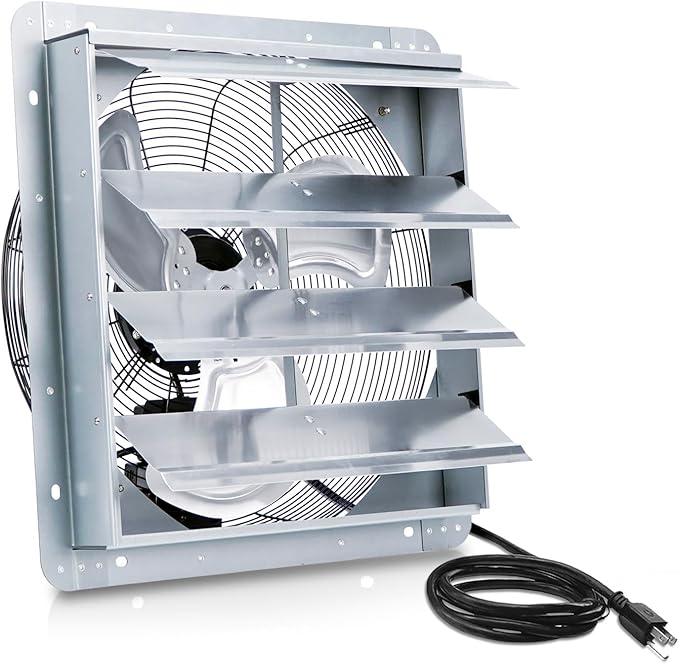 18 Inch Shutter Exhaust Fan, Vent Fan with Power Cord Wall-Mount, High Speed 1520CFM for Garages, Attic, Shops, Greenhouse