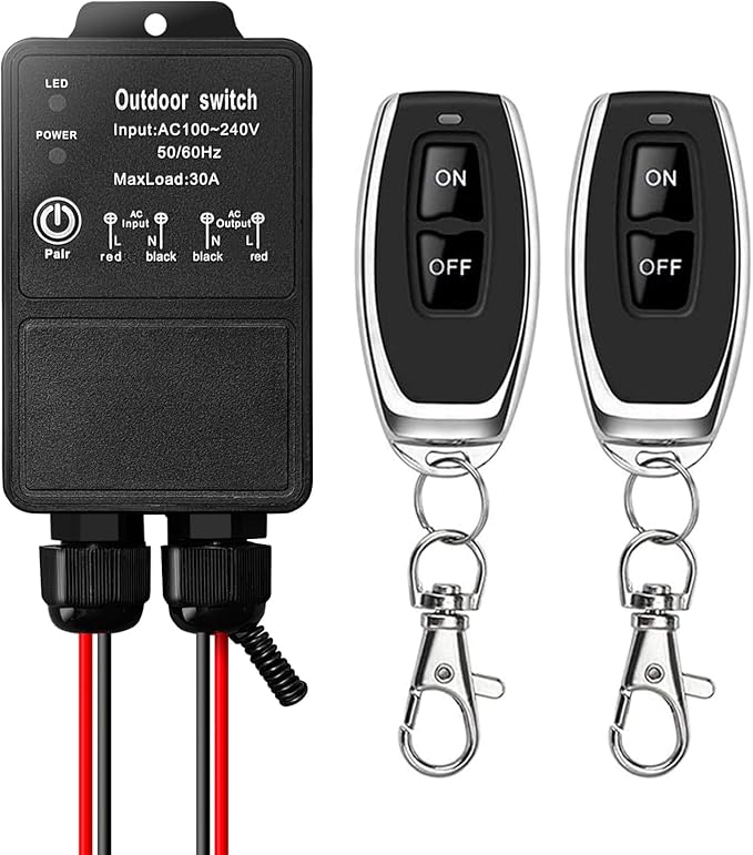 DieseRC Waterproof Wireless Remote Control Radio Control Switch AC 110V/120V/240V 30A Relay Receiver for Wet Location Outdoor Yard Area Light Water Pump Farm Irrigation Roof Garden Street Warehouse