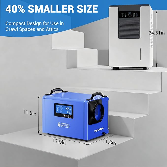 145 Pint Commercial Dehumidifier with Drain Hose for Crawl Spaces, Basements, Industry Water Damage Unit Restoration for up to 6000 Sq.Ft, Auto Defrost, Memory Starting, Blue(Gift Directional Wheels)