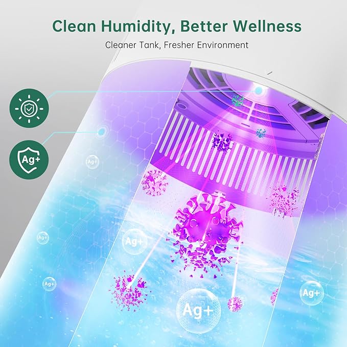 Provirtec MistFree Smart Humidifier for Bedroom, Evaporative Humidifier No White Dust, Auto Humidity & APP Control, 3L Water Tank Easy to Clean, Sleep Mode, Timing, Humidifiers for Home/Office(White)