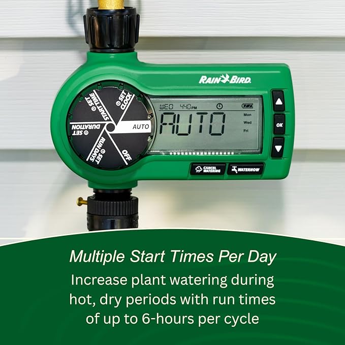 Rain Bird 1ZEHTMR Professional Grade Electronic Digital Hose End Timer/Controller, One Zone/Station, Battery Operated, Digital with Plastic Inlet/Outlet