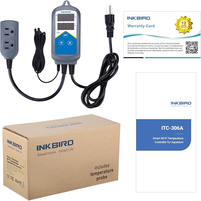 Inkbird ITC-306A WiFi Temperature Controller, Wi-Fi Aquarium Thermostat Heater Controller 120V~1200W Temperature Control with Two Probes only for Heater Aquarium Breeding Reptiles Hatching.