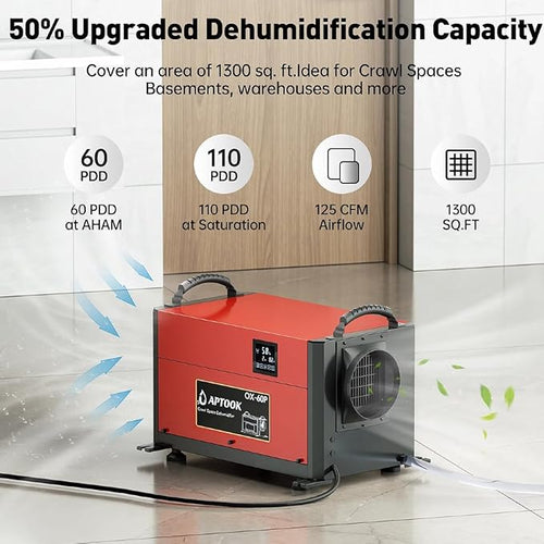 110 Pints Commercial Dehumidifiers for Crawl Spaces & Basement,Under House,Warehouse & Job Sites, Crawl Space Dehumidifier with Drain Hose, Remote Control, Auto Defrost, Humidity Control, CSA Listed