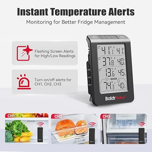 Wireless Freezer Monitor with 3 Sensors, 328ft Long Range Digital Refrigerator Thermometer with Min/Max Temp and Smart Adjustable Backlight, for Home, Garage & Breast Milk, Black