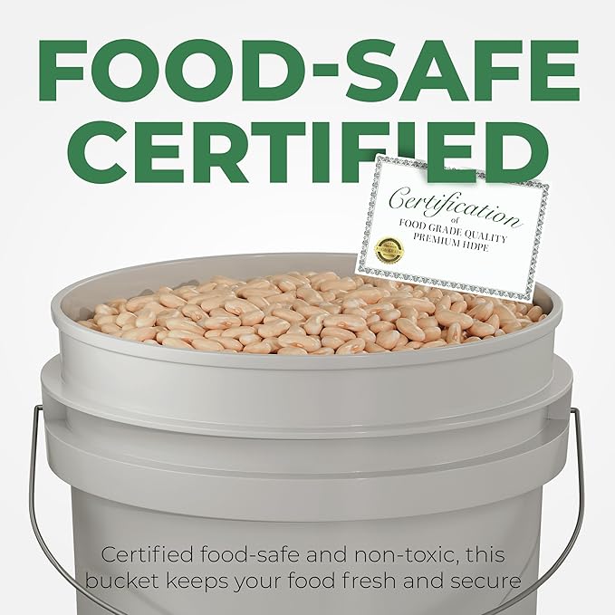 EconoHome 5-Gallon Grey Bucket Pail Container with Lid | Metal Handles with Plastic Grip for Easy Carrying | Easy Stack and Store | Heavy-Duty Extra Durable | Food Grade | BPA Free - 3 Pack