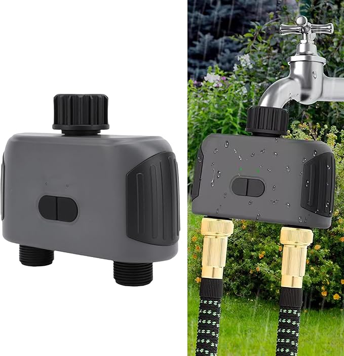 Bluetooth Irrigation Timer, 2 Outlets Smart Water Valve Controller, Adjustable Watering Program Timer with Weather Delay, Ideal for Drip & Sprinkler Irrigation Systems