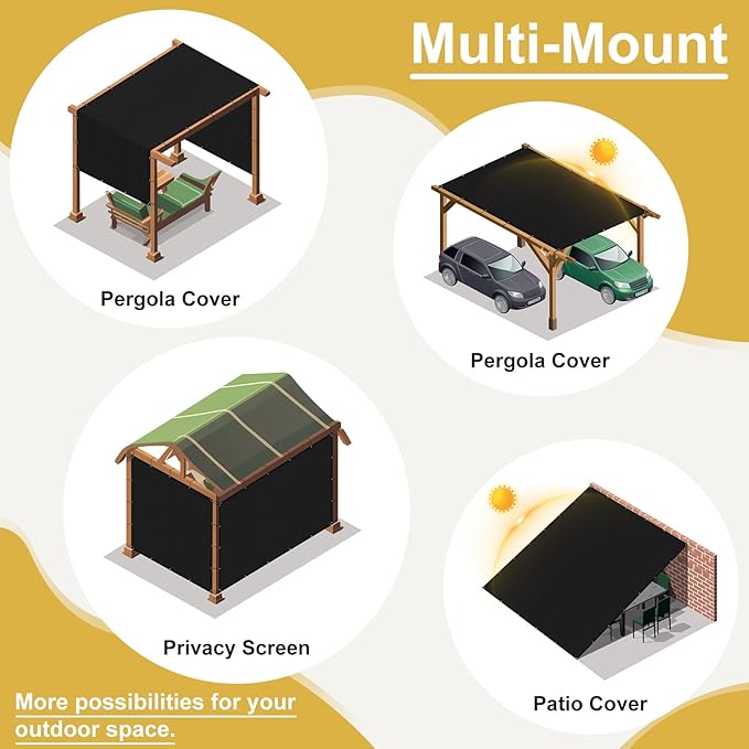 Shade&Beyond Customized 90% Sun Shade Cloth with Grommets, 3' X 6' Pergola Shade Cover Canopy, Sun Screens for Patio, Outdoor, Garden, Backyard, Black