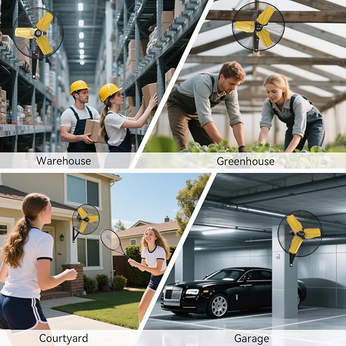 CCGIRU 8800 CFM 26" Outdoor Commercial Wall Fan Oscillating, IP44 Waterproof Wall Mount Fan, Heavy Duty, 3 Speed, Adjustable Tilt for Factory, Warehouse, Garage, ETL Listed