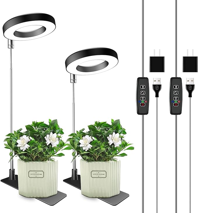Aokrean Grow Lights for Indoor Plants, 48 LEDs Full Spectrum Plant Light for Indoor Plants, Height Adjustable Growing Lamp with Base, 3 Optional Spectrums, Auto Timer 3/9/12Hrs, 10 Brightness, 2 Pack