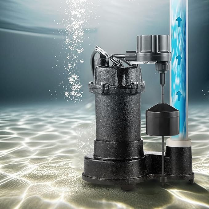 VEVOR Submersible Sewage Pump, 1/3 HP, 3000 GPH Cast Iron Sewage/Effluent Pump with Automatic Float Switch, 1.5-Inch NPT Discharge, 120V, 25 ft Lift, for Basement, Septic Tank, Residential Sump Basin