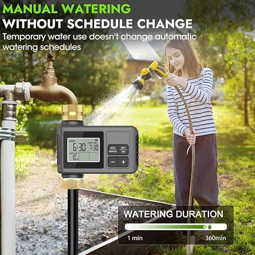 120 Ft Drip Irrigation System with Smart Water Timer – Automatic Garden Watering Kit with Solid Brass Metal Connectors, 360° Adjustable Nozzles & Bendable Tubing for Garden, Greenhouse & Lawn