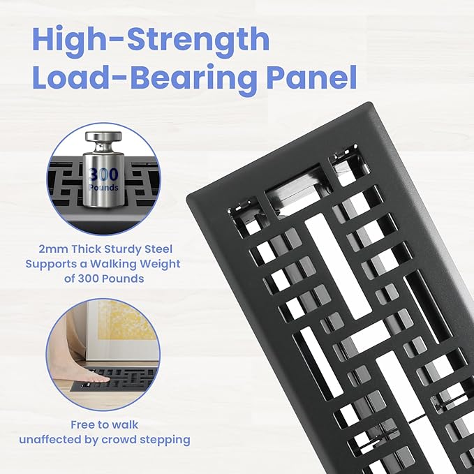 Howeall 4x14 Inches Heavy Duty Walkable Floor Register Easy Adjust Air Supply Lever Floor Vents - Seattle Design - Vent Cover for Home Floor - Matte Black