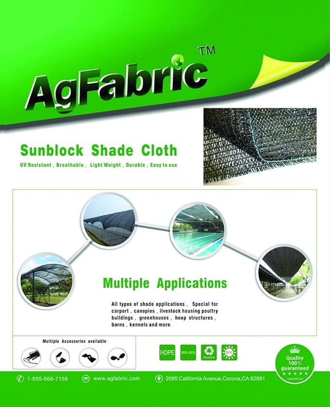 Agfabric 30% Shade Cloth 10X 20ft Sun Shade Coth Sunblock Shade Cloth Cover with Clips for Plants, Black