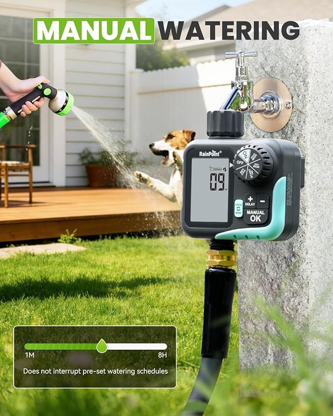 RAINPOINT Sprinkler Timer - Cycle & Soak Hose Timer for Garden Hose with Automatic Watering/Manual Watering/Rain Delay, Programmable for Irrigation System, Lawn, Yard, Outdoor