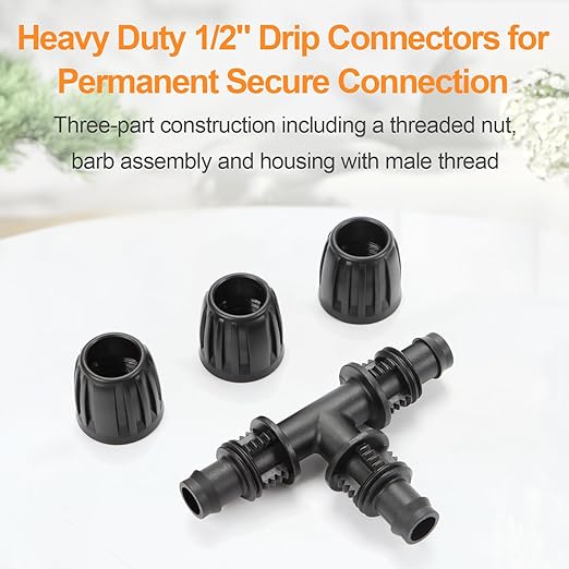 12 Pieces 1/2 Inch Drip Irrigation Tee Fittings, 1/2'' Drip Line Barbed Locked Tee Connectors for 1/2 Inch Irrigation Tubing (1/2" ID x 0.650" OD) Anti-leak 3-Way Irrigation System Parts