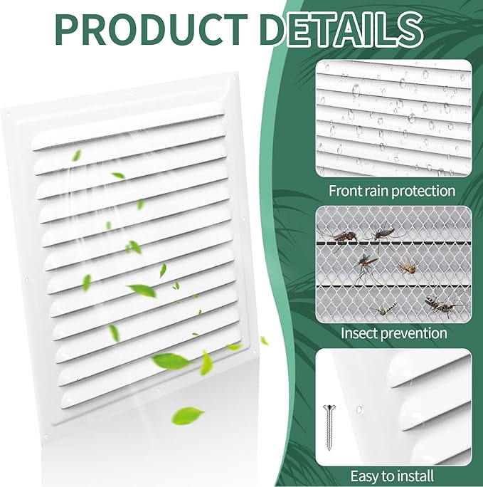 (White 1 Pack 10" x 10"Inch) Gable Vents, Aluminum Walls, Lofts, Garages etc with Screened Metal Shed Vents, Outdoor House Loft Ceiling Reinforced Square Vents Shutters Exterior Grille (Gloss)