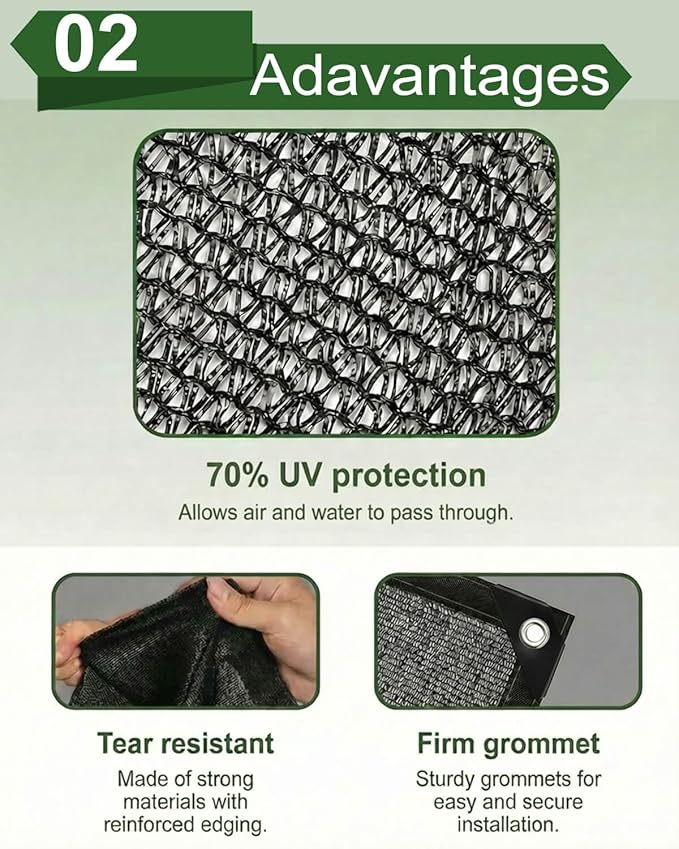 vensovo 70% Sunblock Shade Cloth Net Black Resistant - 12x30 Ft Garden Shade Mesh for Plant Cover, Greenhouse, Chicken Coop, Kennels, Tomatoes Plants