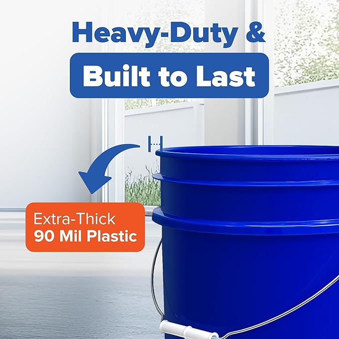 ePackageSupply 5 Gallon Bucket - Food Grade Bucket, Metal Handle Grip, BPA-Free, Heavy-Duty 90 Mil HDPE Plastic Pail, Stackable Utility Container, Made in USA, Lid Not Included, Blue, 3 Packs