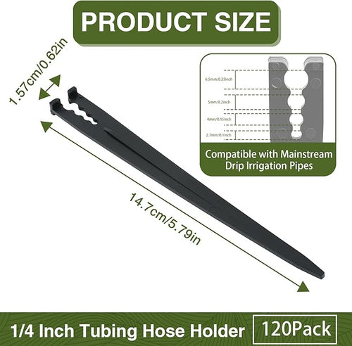 120 Pack Drip Irrigation Support Stakes, 5.68 Inch Plastic Stakes for 1/4″ Drip Tubing, Universal Hose Holders for Lawn, Vegetable Garden,Gardening,Greenhouse,Indoor/Outdoor Use