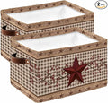 Texas Star Vintage Storage Bins Cubes Waterproof Cloth Storage Basket, Brown Checkered Berry Farmhouse Foldable Storage Bags for Shelf Closet Clothes Storages Organizers with Handles 15x11x9.5 in 2PCS