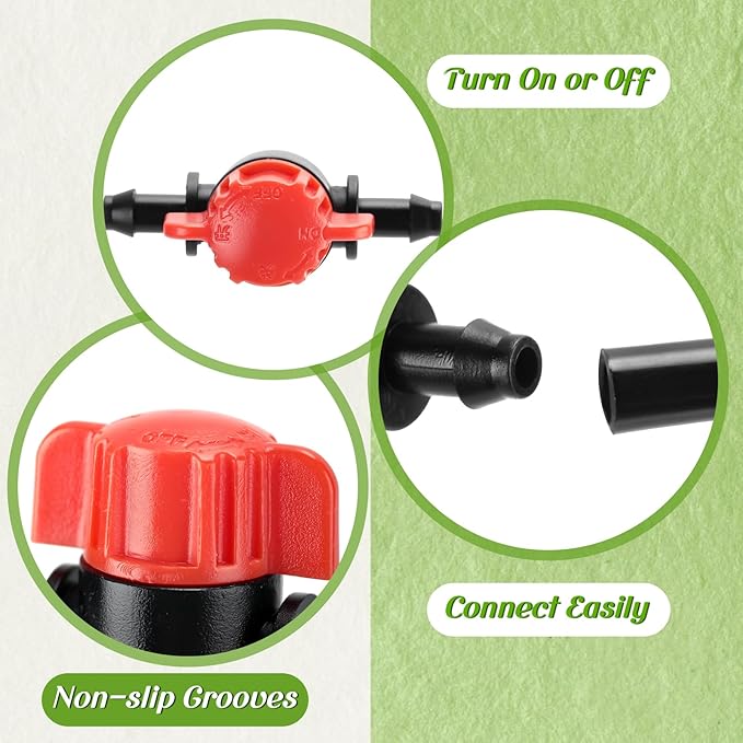 50 Pcs 1/4 Inch Barbed Shut off Valve Drip Irrigation Tubing Coupling Valve Universal Drip Irrigation for 1/4" Tubing Greenhouses Flowers Beds Lawns Farmland(Orange,Barbed Shut off Valve)